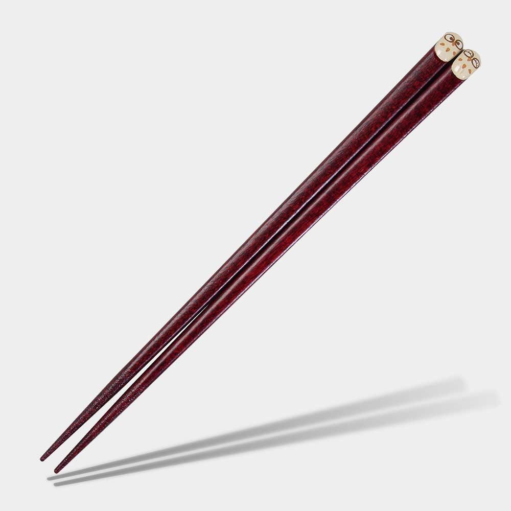 Dark Red Wood with Owls Japanese Chopsticks