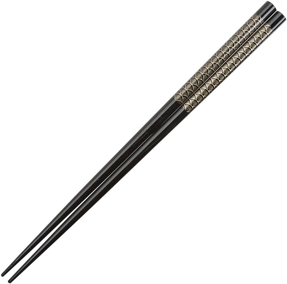 Fan Pattern of Gold on Black Japanese Style Chopsticks