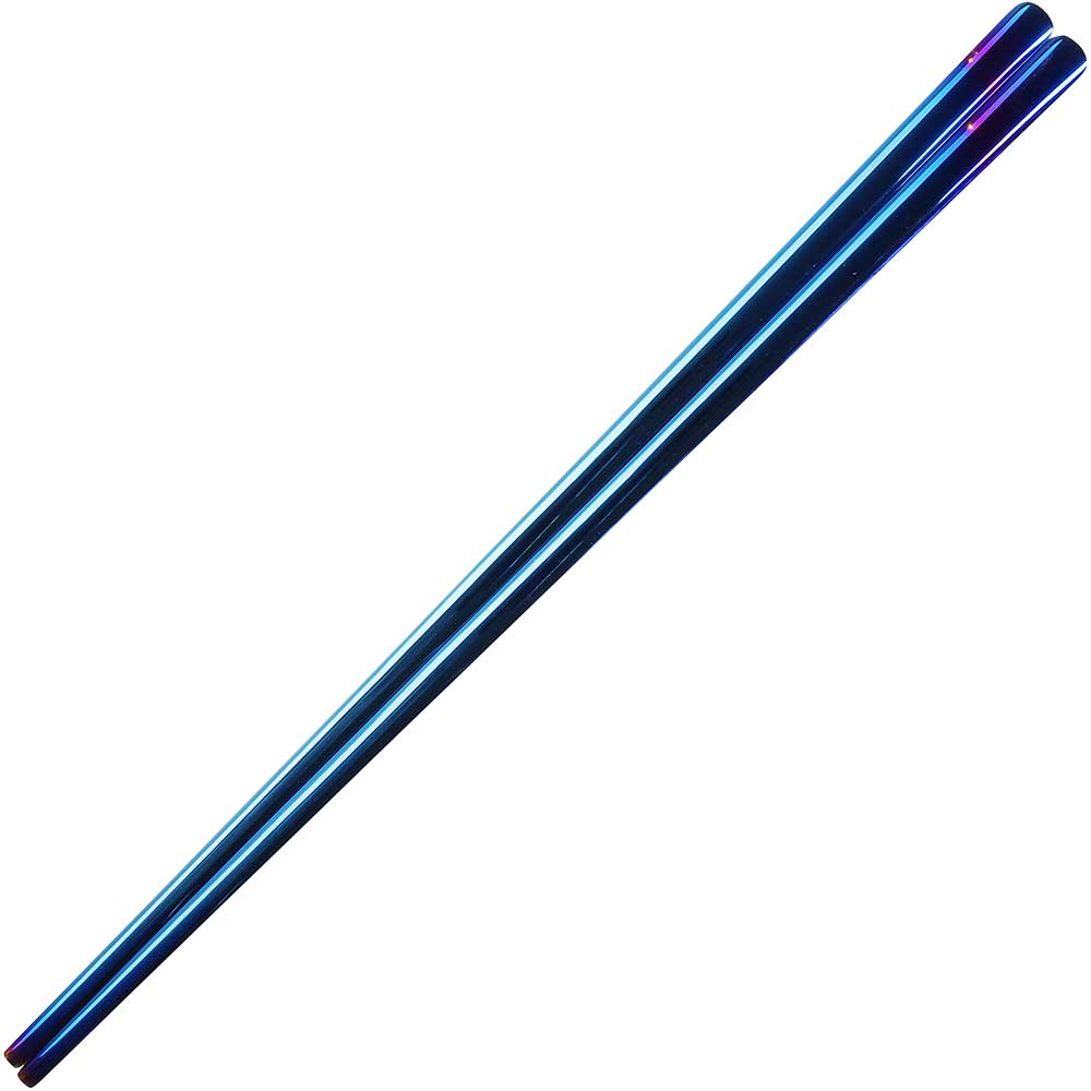 Flat Korean Stainless Steel Chopsticks Iridescent Blue