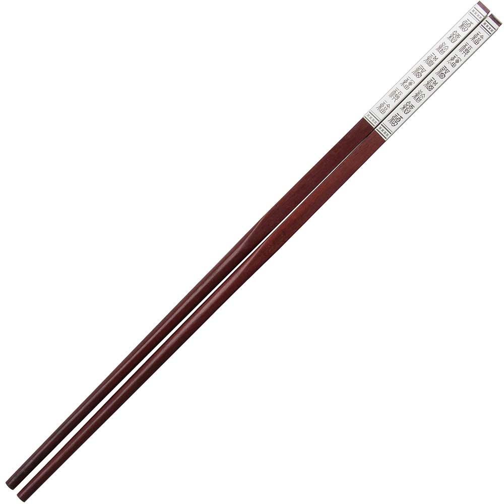 Luxury Chinese Chopsticks Silver Metal Ancient Characters Sandalwood
