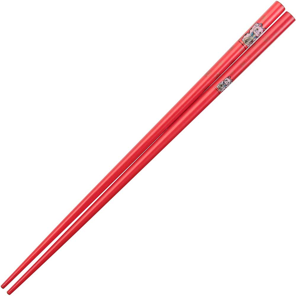 Maneki Neko Lucky Cat on Red Japanese Style Chopsticks