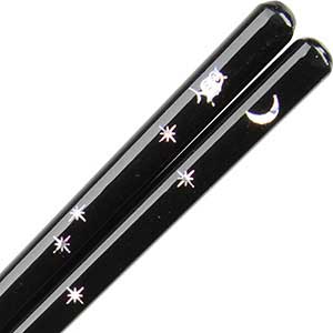Owl, Moon and Stars Black and Wood Japanese Chopsticks