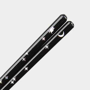 Owl, Moon and Stars Black and Wood Japanese Chopsticks