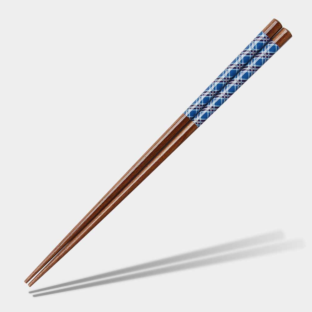 Plaid Blue Wood Japanese Chopsticks