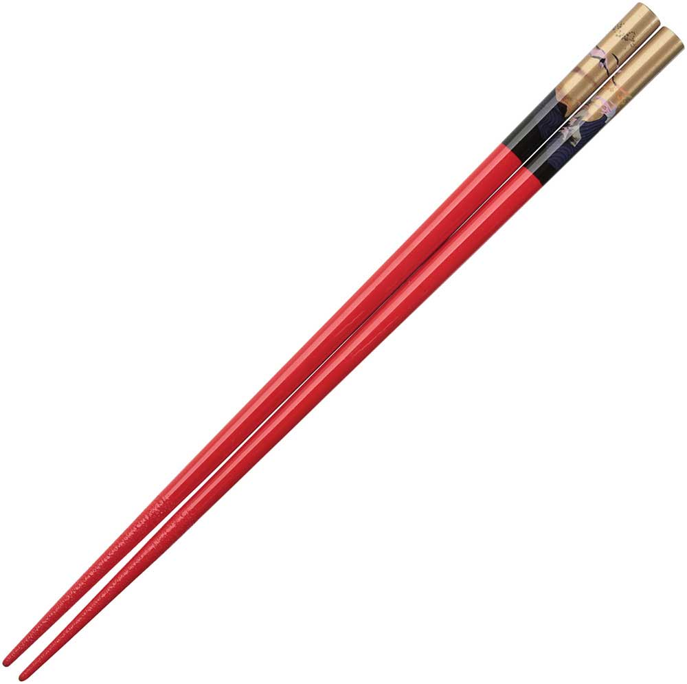Cranes and Ocean Over Gold on Red Japanese Style Chopsticks