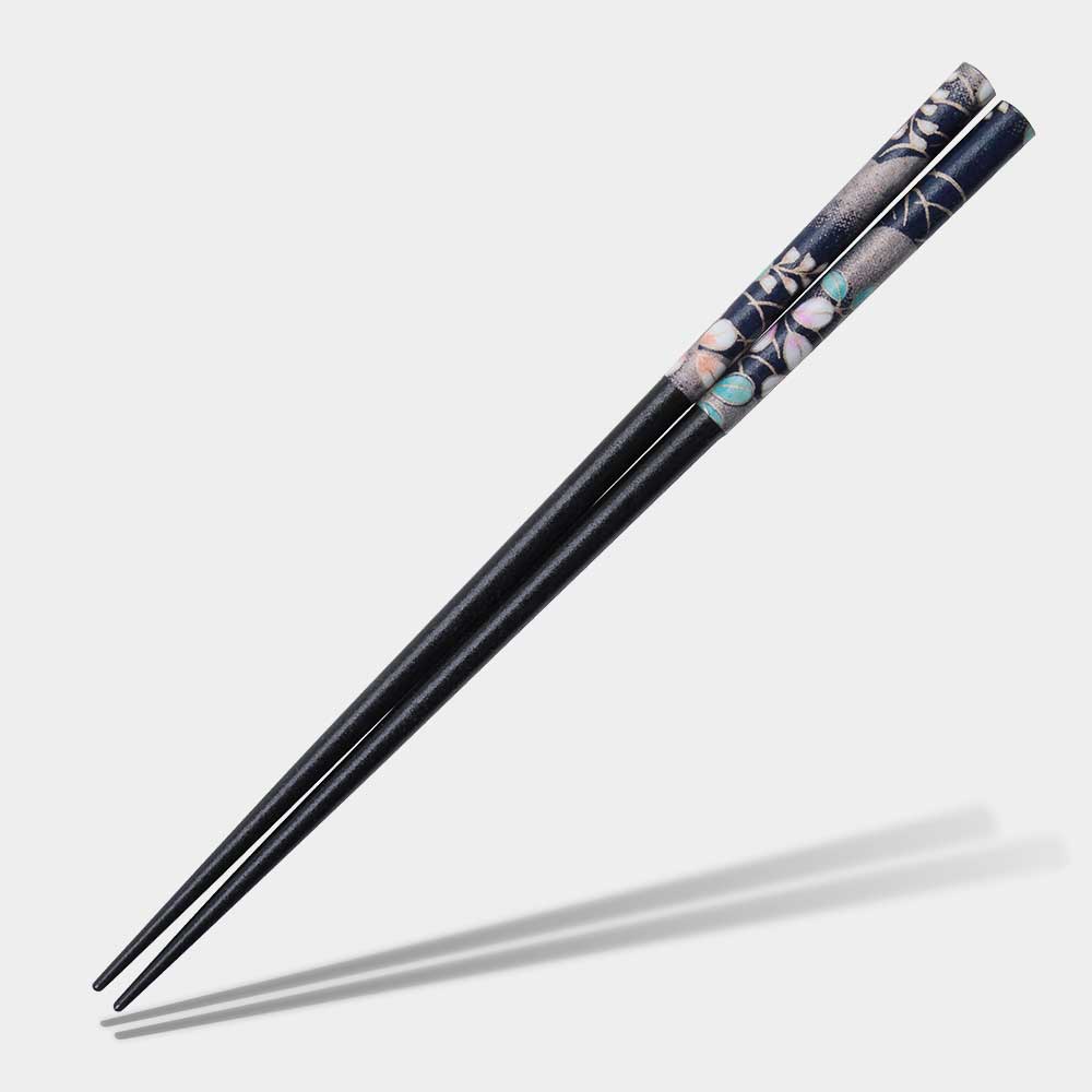 Washi Moon Autumn Flowers Black Japanese Chopsticks