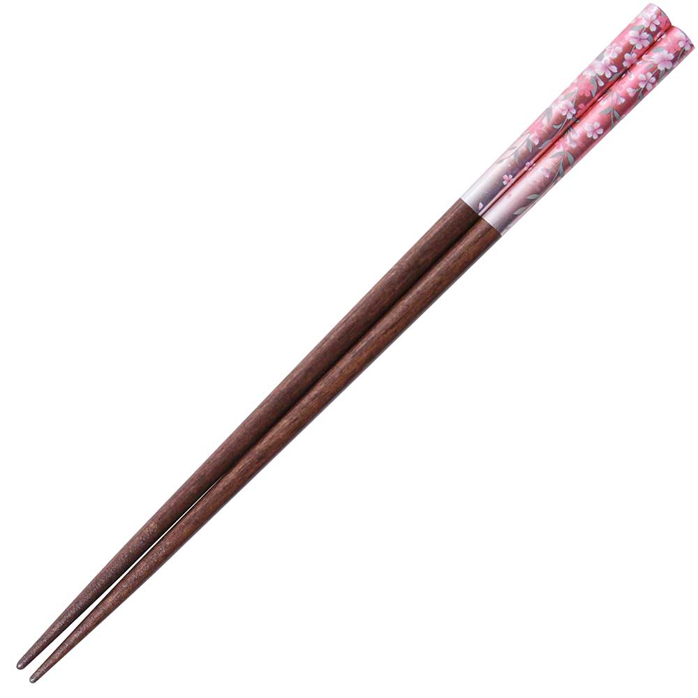 Sakura Pink Silver on Natural Wood Chopsticks